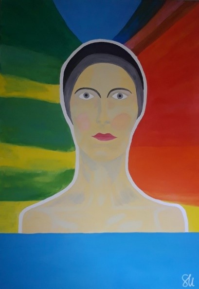 Moderna ženska, 2022, akril na platnu, 100 cm × 70 cm