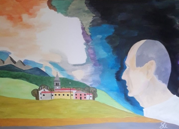 Avtoportret I, 2022, akril na platnu, 70 cm × 100 cm