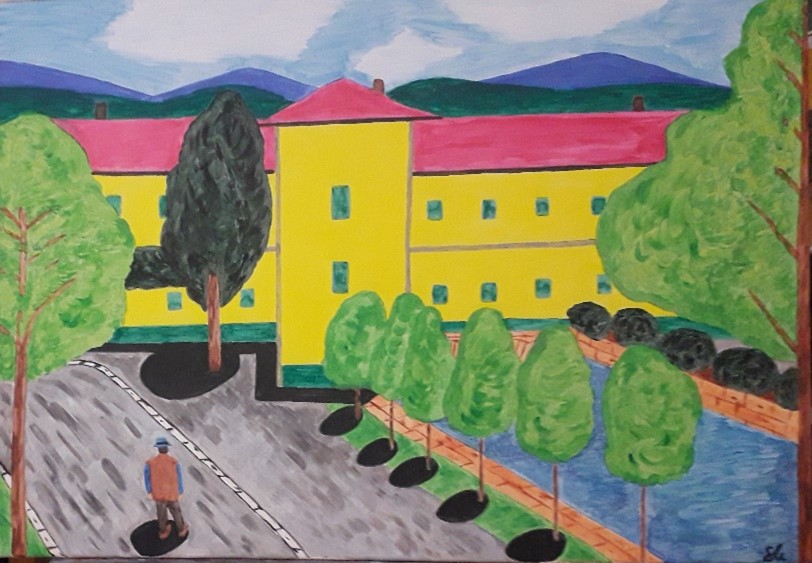 »Prihod na dvorišče« «, 2022, akril na platnu, 50 cm × 70 cm